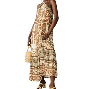 NEW NWT Anthro Vineet Bahl Halter Maxi Dress XS Brown Print Resort Wear